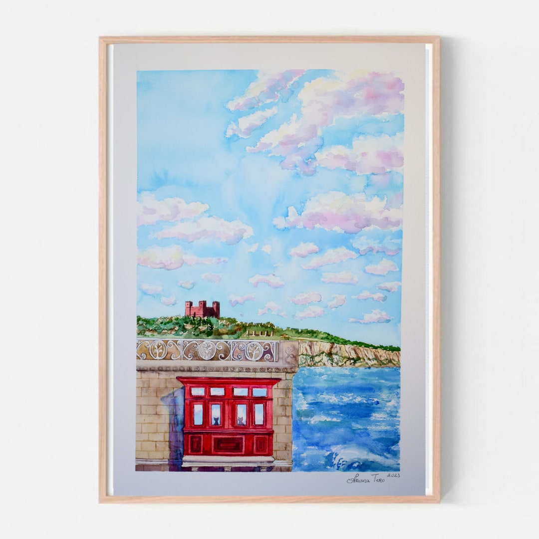 Valletta Bancony, Malta Wall Art, Seascape Malta Art Print, Malta Print