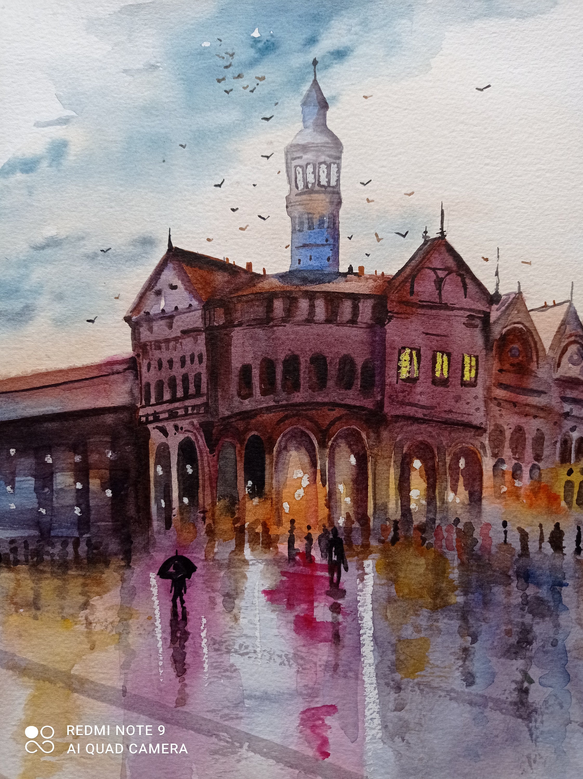 Original watercolor painting rainy european city old town Etsy