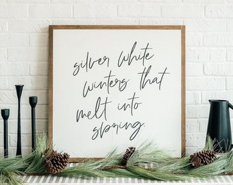 Silver White Winters Wooden Wall Art Sign