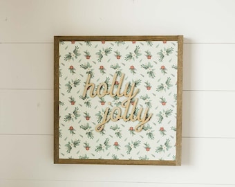 Holly Jolly Wooden Wall Art Sign