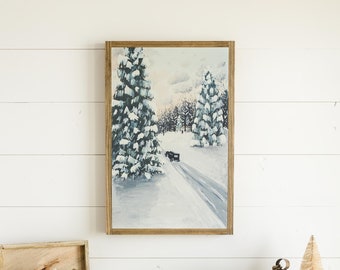 The Cottage After A Snowfall Wooden Wall Art Sign