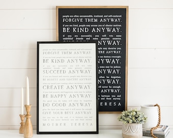 Anyway Wooden Wall Art Sign | Mother Teresa