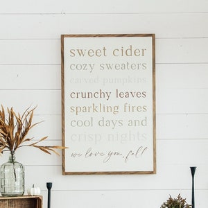 Te amamos cartel de arte de pared de madera de otoño