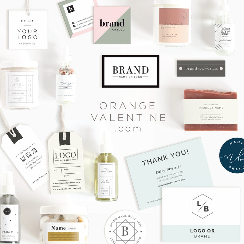 K&ouml;nnte beinhalten: Eine Sammlung von Branding-Elementen f&uuml;r ein kleines Unternehmen, darunter ein Logo, Etiketten, Verpackungen und Dankeskarten. Das Branding zeichnet sich durch ein minimalistisches Design mit schwarzem und wei&szlig;em Text auf wei&szlig;em Hintergrund aus. Der Text enth&auml;lt den Markennamen "Orange Valentine" und die Website-Adresse "orangevalentine.com".