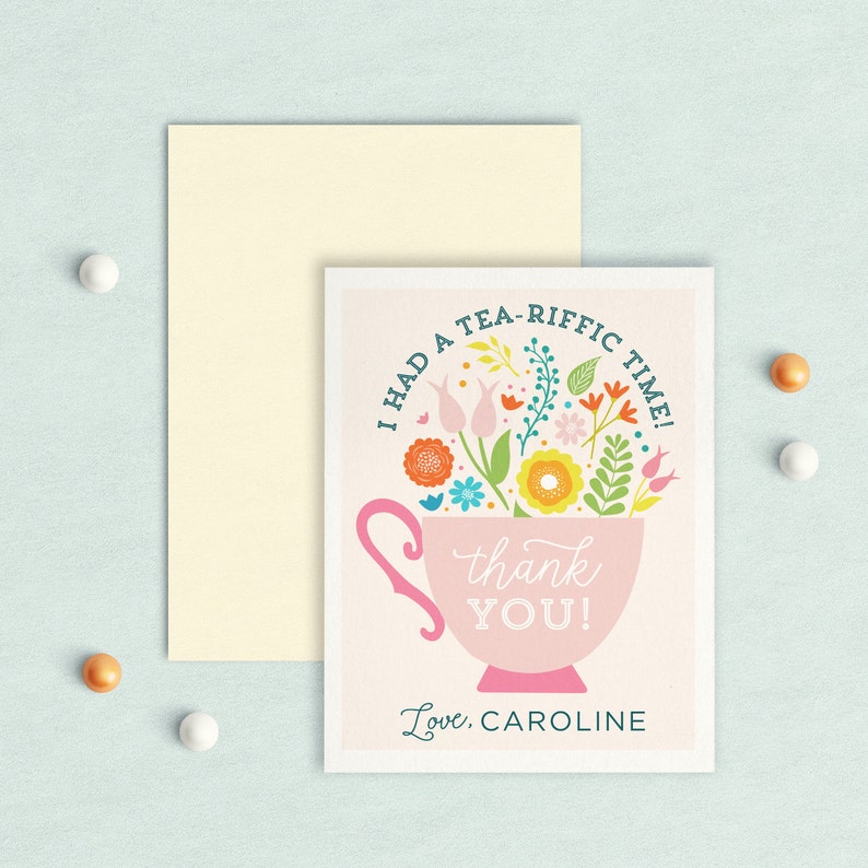 Custom Tea party thank you Tea party ideas Tea cup thank you Custom thank you note Floral tea cup thank you Tea Party Thank You note