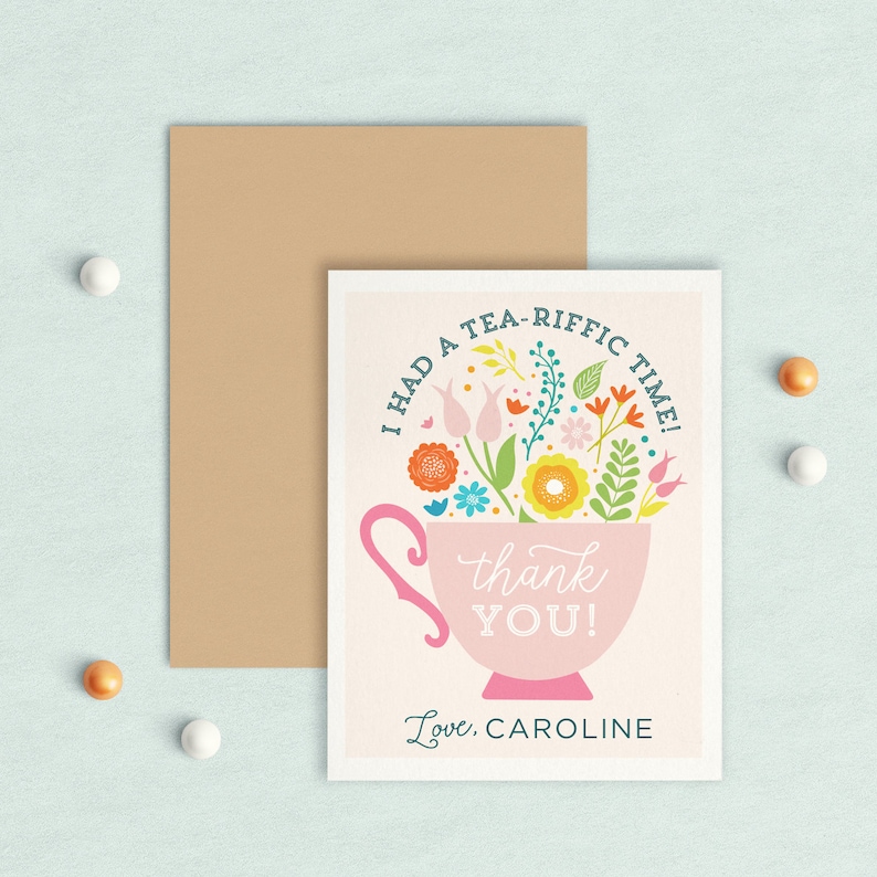 Custom Tea party thank you Tea party ideas Tea cup thank you Custom thank you note Floral tea cup thank you Tea Party Thank You note