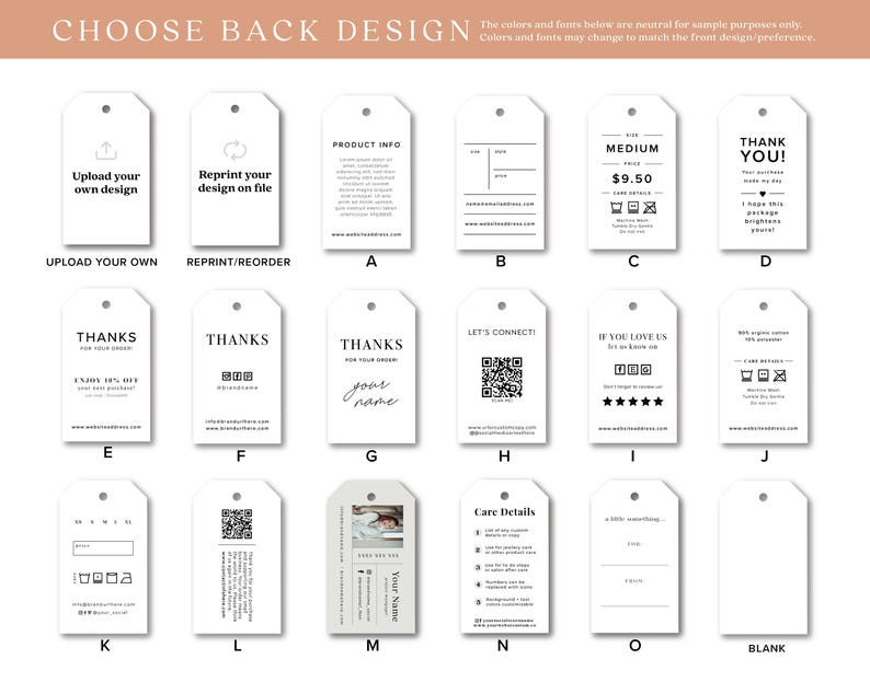 a collection of various tag designs, each with different colors and fonts, and each with a different purpose or function. The tags are intended for use in a business context, such as for sending emails or as part of a marketing campaign. The tags are designed to be visually appealing and easy to read, with clear instructions and information for the user.