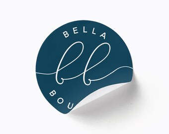 May include: A blue circle sticker with the text "BELLA BOU" and the letters "BB" in a cursive font.