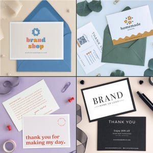 For product photos of custom Logo thank you cards with various
options and ideas