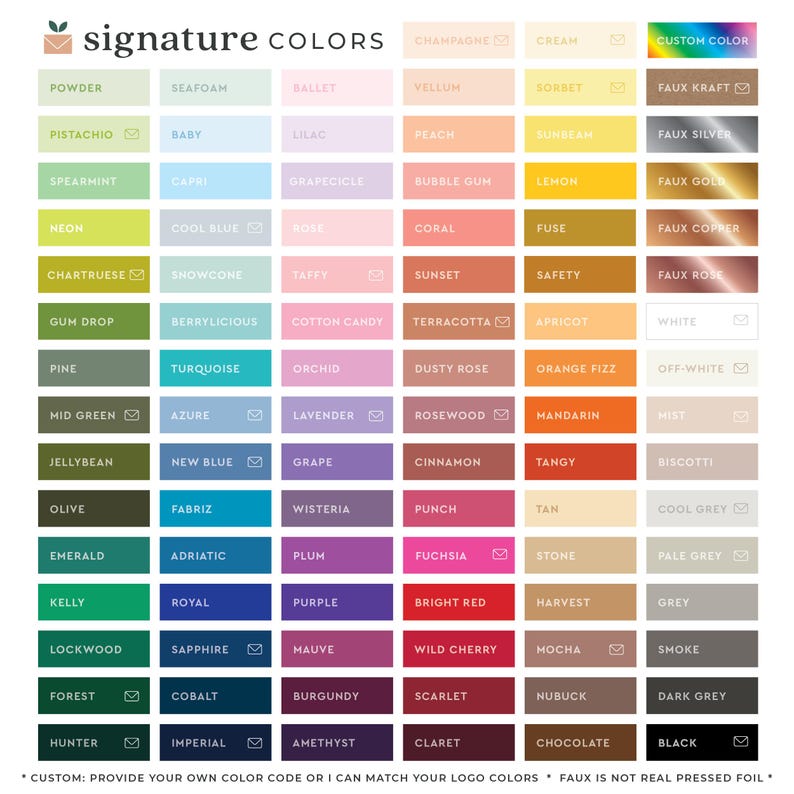 Color choices for custom stationery