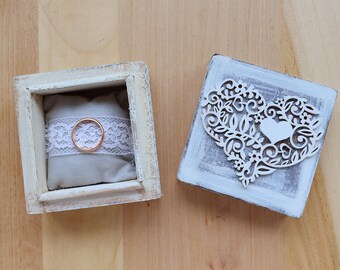 heart wedding ring box, wood jewelry box, engagement proposal ring box, rustic lace wedding, ring holder bearer box, personalised box