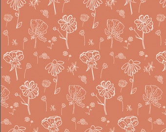 Orange Floral Quilt Fabric, Roadside Fields from Art Gallery Fabrics, Cotton Fabric