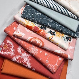 Curated Orange and Teal Fabric Bundle, Fat Quarter Bundle, 10 Fabrics, Floral Fabric Bundle, Precut Bundle, Art Gallery Fabrics, AGF