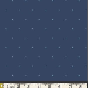 May include: Navy blue fabric with a repeating pattern of small, light blue crosses. A ruler with inch measurements is at the bottom. The text "TBL89514" is below the ruler. This fabric is suitable for quilting and sewing projects.