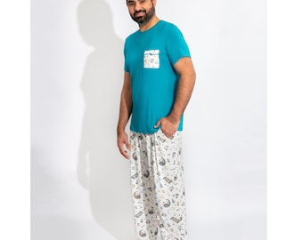 Pyjamas du ramadan pour hommes/unisexes, pyjamas de l'Aïd, vêtements de nuit islamiques familiaux DUA DHIKR DREAM, pyjamas de l'Aïd, pyjama 2 pièces en bambou