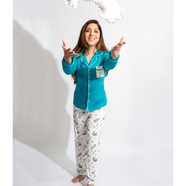 Women Ramadan Pajamas, Eid PJs, DUA DHIKR DREAM matching family Islamic sleepwear, Eid Jammies, 2 piece bamboo pajamas, my first ramadan