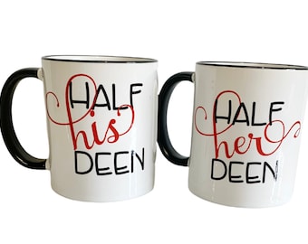 Half His Deen Half Her Deen Coffee Mug Set with name option,  Eid Gift, Ramadan Gift, Bridal Shower, Islamic, Muslim gift, muslim wedding