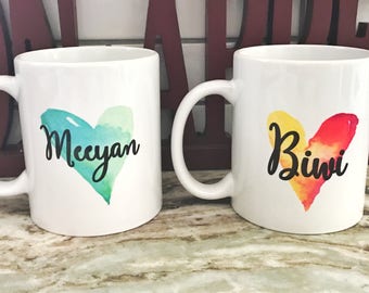 Husband and Wife - Meeyan Biwi couples mug set, watercolor mugs, wedding mugs, bridal shower gift, engagement gift set, muslim wedding gift