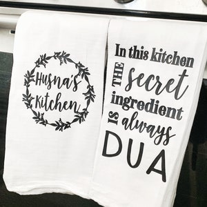 Islamic Kitchen Towels, Muslim Tea Towel, Eid Gift for moms, Ramadan present, mothers day Muslim Housewarming, Personalized flour sack image 3