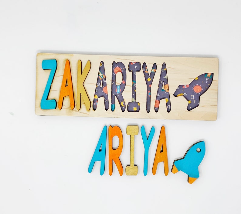 Kids Wooden Name Puzzle Personalized Eid gift Children Room Decor Birthday Gift for Kids, Christmas present Custom puzzle image 5
