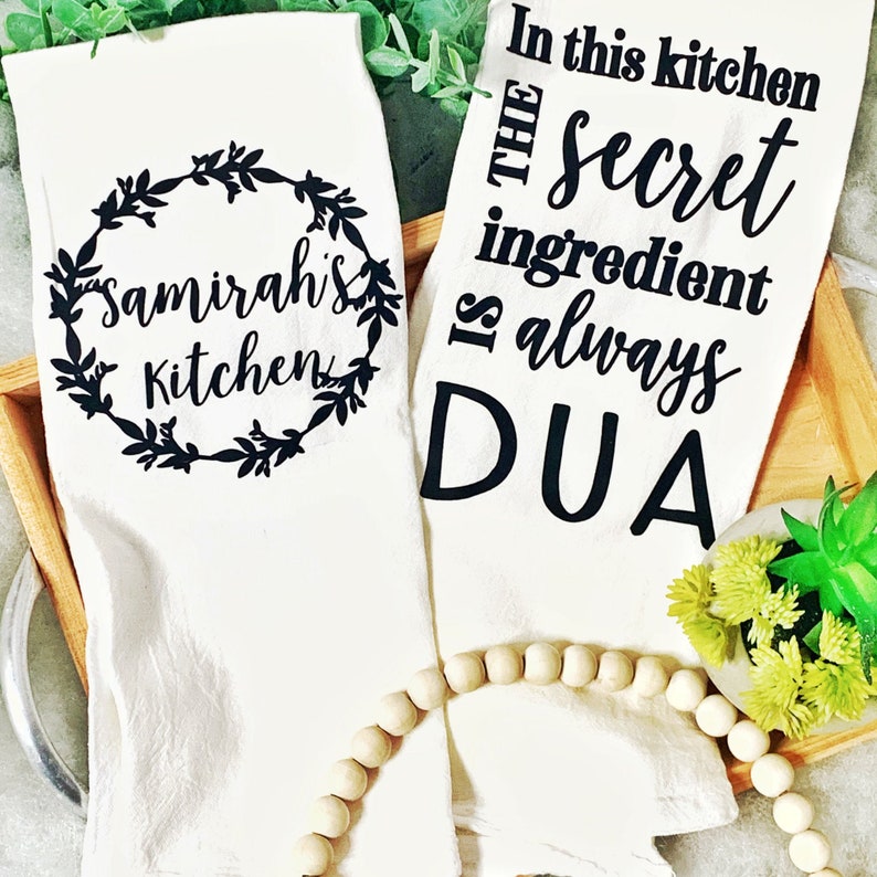Islamic Kitchen Towels, Muslim Tea Towel, Eid Gift for moms, Ramadan present, mothers day Muslim Housewarming, Personalized flour sack image 2