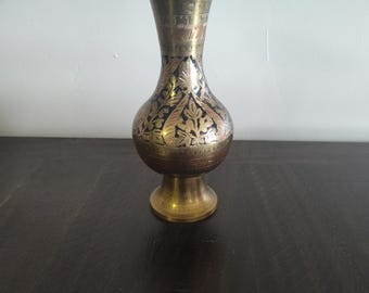 19th Century Brass Etched Vase | Large Ornate|  Vintage Metal Decor | Statement Home Accent