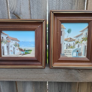 Artist Signed Mediterranean Village Oil Paintings | Aesthetic Coastal Wall Art Framed | Stretched Canvas | Home Decor