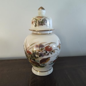 Vintage Otagiri Ginger Jar | Hand Painted | Floral Porcelain Tea Canister | Japanese Gold Accent