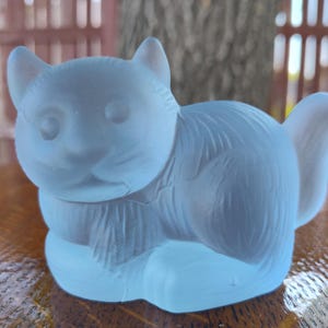 Vintage Blue Glass Cat Figurine | Unique Cat Lover Gift | Enchanting Glass Animal Decor | Shelf Accent