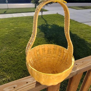 Colored Pear Basket | Vintage Woven Wicker Decorative | Floral Home Accent Centerpiece