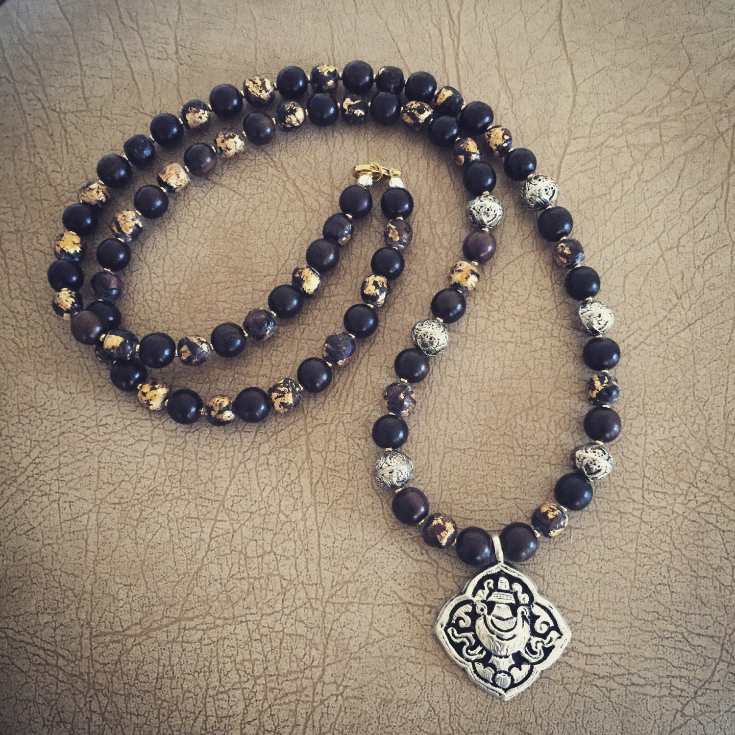 GoldLeaf Monk Prayer Bead Necklace with Treasure Vase Pendant Etsy