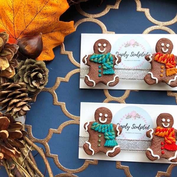 Gingerbread Men Christmas Card Pegs Handmade Polymer Clay Gingerbread Man.