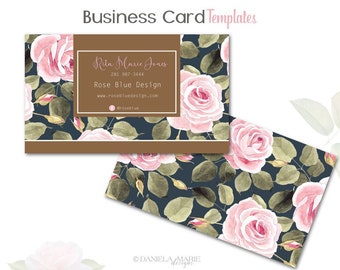 Premade Business Card Design | Floral Roses Shabby Chic Cottage | Pink Green Blue White Brown | Business/Calling Card Printing Templates