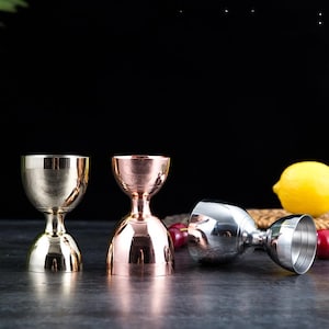 Stainless Steel Double Jigger | 1oz 2oz Cocktail Measuring Tool | Bartender Home Bar Gift | Gold Rose Gold Silver Black Options