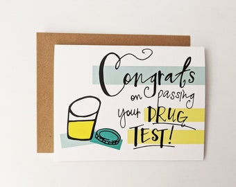 Humorous Drug Test Greeting Card for New Job - Urine Sample Urinalysis Pee Joke