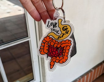 Handmade Acrylic Love Your Guts Keychain | Gastrointestinal Medical Gift | Car Keys Accessory