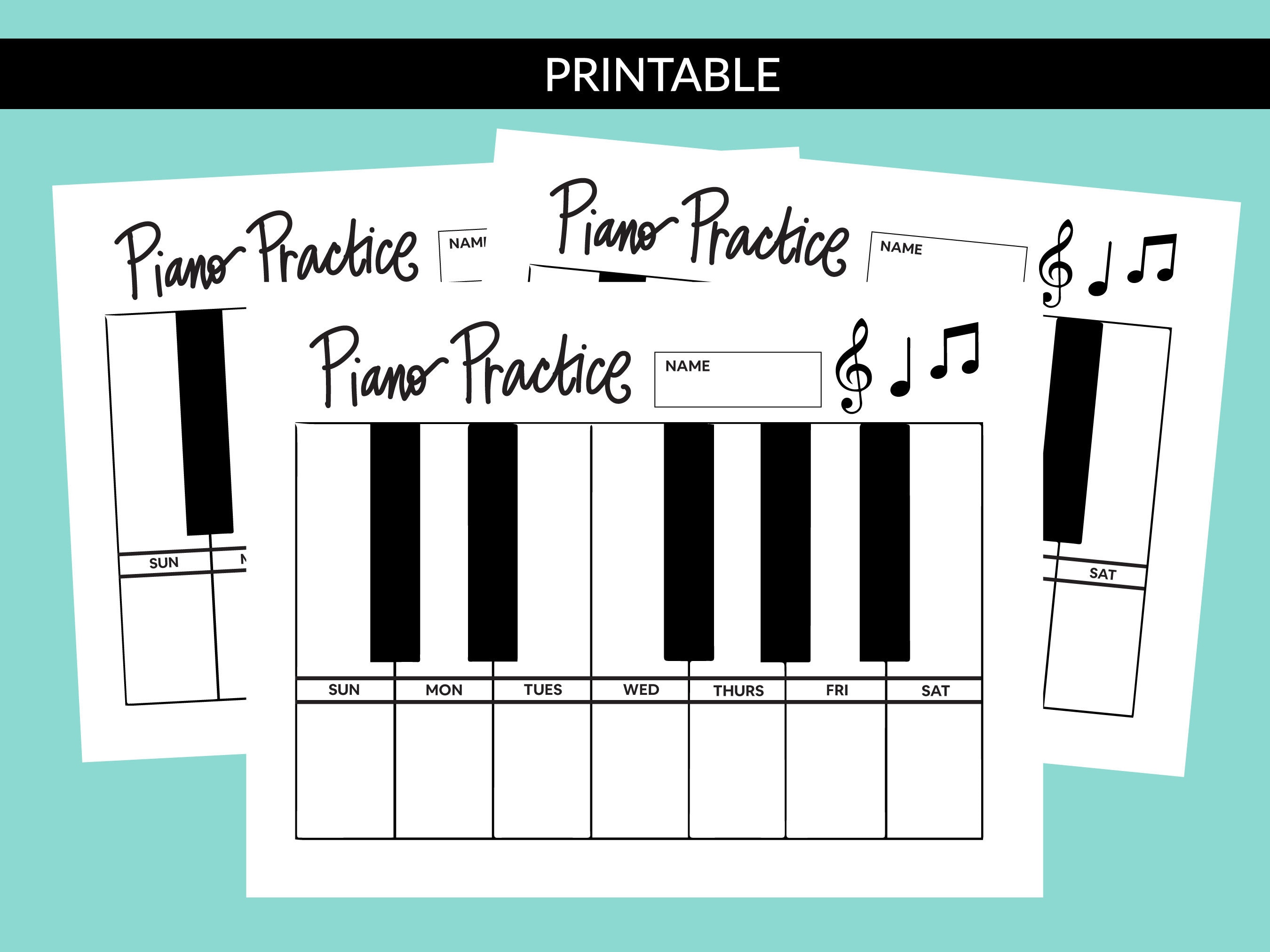 Piano Practice Chart: Printable piano Practice Log, Piano Chart, Piano