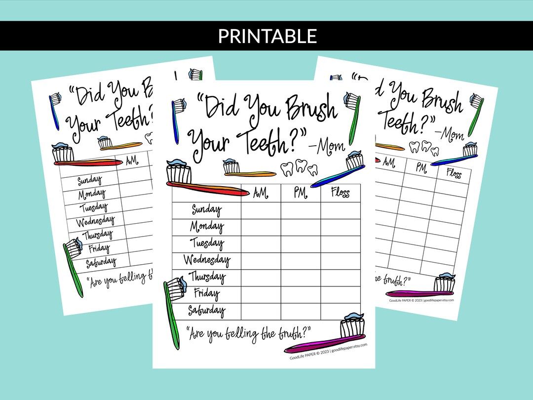Brush Your Teeth Chart: Printable kids Brush Teeth Tooth - Etsy Australia