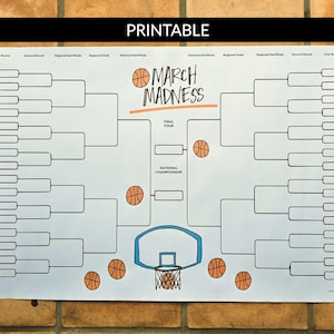 Póster de pared de 24 x 36 con el cuadro de predicción del campeonato de baloncesto de la NCAA March Madness 2026 (imprimible)