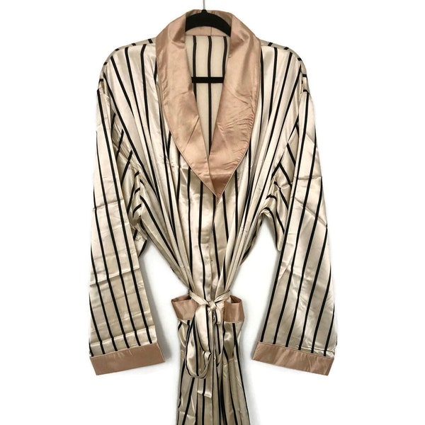 Striped Robe + Pyjamas | Silk Smoking Jacket | Mens Robe | Retro Dressing Gown | Satin Boho Unisex | Stripe Loungewear | Vintage Style