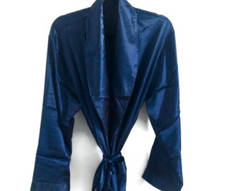 Blue Satin Robe + Pyjamas | Silky Loungewear, Smoking Jacket, Boho Dressing Gown