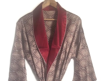 Mens Robe | Smoking Jacket | Retro Dressing Gown | Boho Satin Loungewear | Paisley Silky Mod Space Age 1960s 1970s 60s 70s Vintage Style
