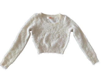 American Apparel White Knit Cropped Fuzzy Sweater S, Y2K Soft Textured Fur Top