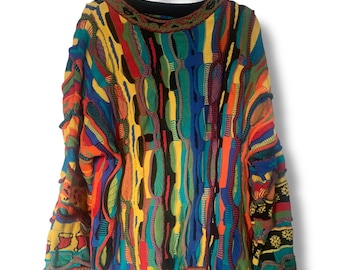 3D Knit Sweater Coogi Style - Abstract Textured Multicolor Pullover - Retro Hip Hop Jumper - Geometric Crewneck