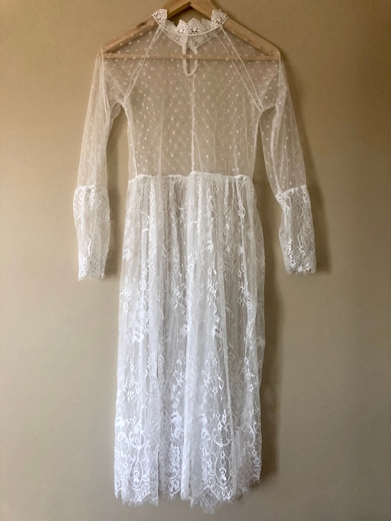 White Lace Dress + Silk Slip | Boho Cut Out Croch… - image 2