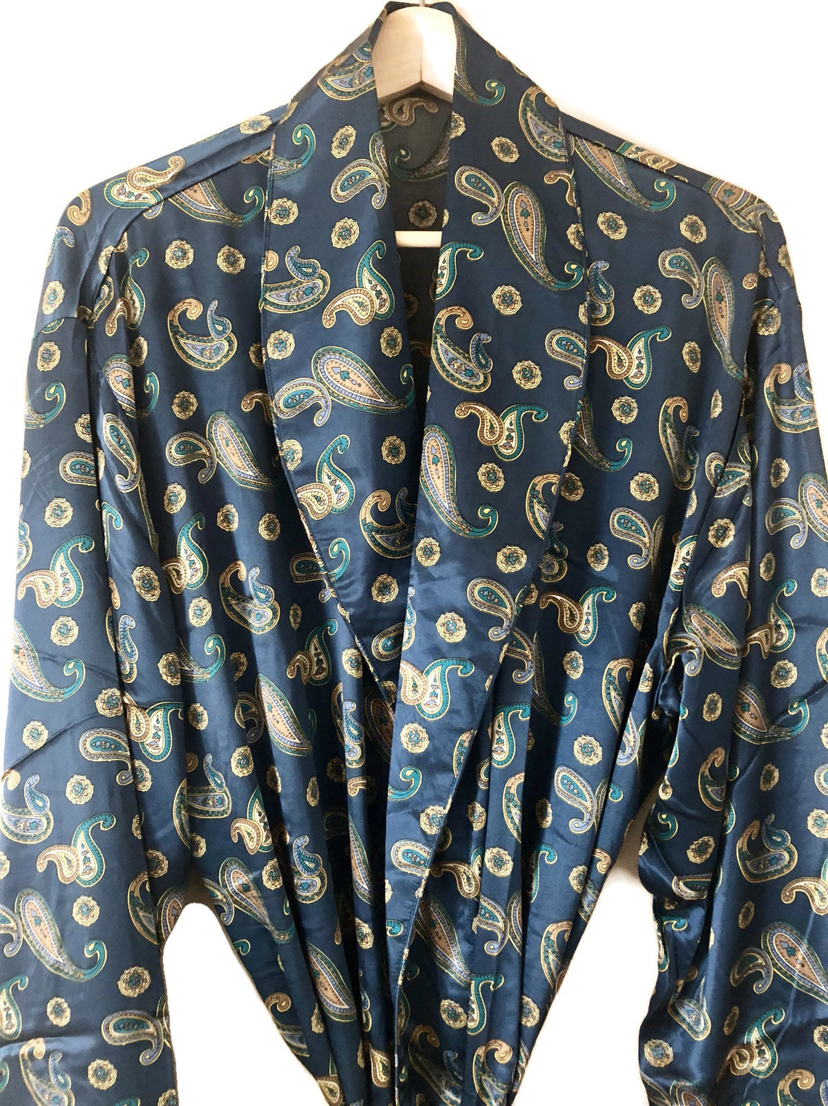 Robe Pyjamas Silky Robe Smoking Jacket Blue Retro Boho | Etsy