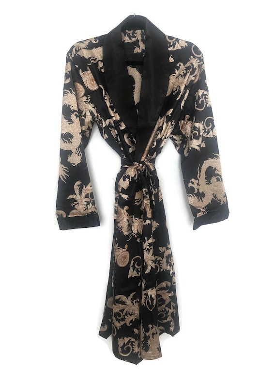 Dragon Robe | Black Mens Kimono | Silky Dressing G