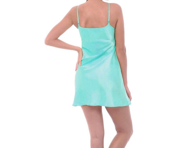 Silk Slip Dress in Blue Green | Mini Silk Dress |… - image 2