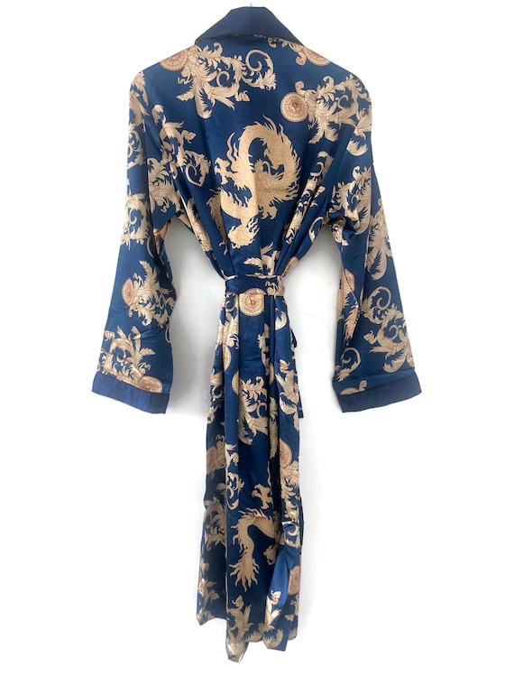 Blue Dragon Robe Mens Unisex Kimono Silky Dressing … Gem