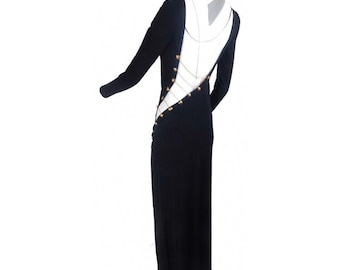 Vintage Emilio Pucci Black Gown | Runway Piece with Pin Design Open Back Slit